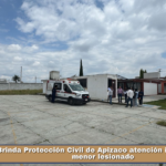 Brinda Protección Civil de Apizaco atención inmediata a menor lesionado.