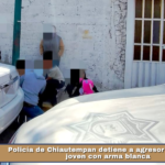 Policía de Chiautempan detiene a agresor tras herir a joven con arma blanca.