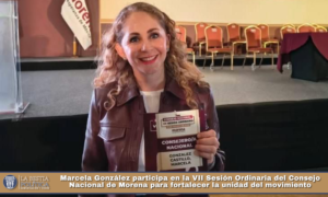 Marcela González participa en la VII Sesión Ordinaria del Consejo Nacional de Morena para fortalecer la unidad del movimiento.