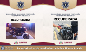 Recupera policía municipal de Tlaxcala dos motocicleta con reporte de robo.