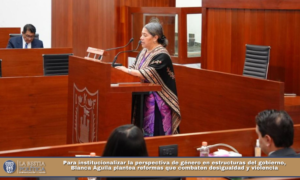 Para institucionalizar la perspectiva de género en estructuras del gobierno, Blanca Águila plantea reformas que combaten desigualdad y violencia.