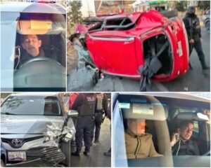 Escolta de Lorena Cuéllar choca en aparente estado de ebriedad y trata de huir