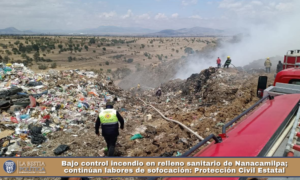 Bajo control incendio en relleno sanitario de Nanacamilpa; continúan labores de sofocación: Protección Civil Estatal.