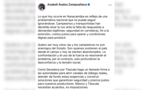 Protesta en Nanacamilpa evidencia abandono al campo y crisis de diálogo: Anabell Ávalos.