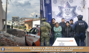 Policía de Apizaco y Marina detienen a 5 sujetos por lesiones a elementos de seguridad.