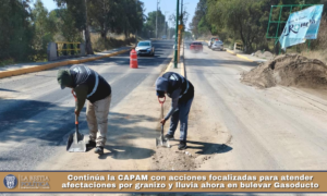 Continúa la CAPAM con acciones focalizadas para atender afectaciones por granizo y lluvia ahora en bulevar Gasoducto.
