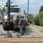 Ayuntamiento de Tlaxcala refuerza acciones preventivas ante temporada de lluvias con camión Vactor.
