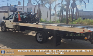 Recupera Policía Municipal de Zacatelco motocicleta con reporte de robo.