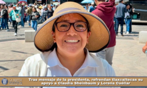 Tras mensaje de la presidenta, refrendan tlaxcaltecas su apoyo a Claudia Sheinbaum y Lorena Cuéllar.