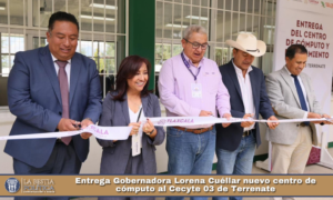 Entrega Gobernadora Lorena Cuéllar nuevo centro de cómputo al Cecyte 03 de Terrenate.