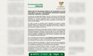 Dirección de Seguridad Pública de Huamantla actuó con apego a la ley y sin personas lesionadas durante atención a reporte ciudadano.