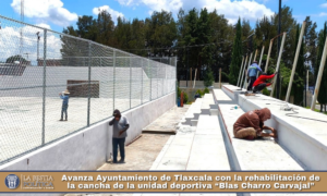 Avanza Ayuntamiento de Tlaxcala con la rehabilitación de la cancha de la unidad deportiva “Blas Charro Carvajal”.