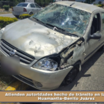 Atienden autoridades hecho de tránsito en la carretera Huamantla–Benito Juárez.