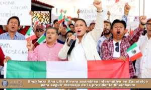 Encabeza Ana Lilia Rivera asamblea informativa en Zacatelco para seguir mensaje de la presidenta Sheinbaum.