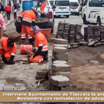 Interviene Ayuntamiento de Tlaxcala la avenida 20 de Noviembre con renivelación de adoquines.