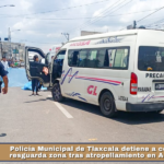 Policía Municipal de Tlaxcala detiene a conductor y resguarda zona tras atropellamiento en Acuitlapilco.