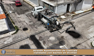 Atiende Ayuntamiento de Tlaxcala vialidades con bacheo en Ocotlán.