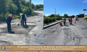 Programa Permanente de Bacheo avanza con trabajos en la salida a la carretera Apizaco–Huamantla.
