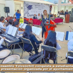 Ensamble Yoloxóchitl conquista a estudiantes de Ocotlán en presentación organizada por el ayuntamiento de Tlaxcala.