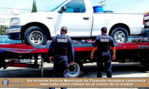 En minutos Policía Municipal de Tlaxcala recupera camioneta reportada como robada en el centro de la ciudad.