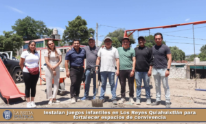 Instalan juegos infantiles en Los Reyes Quiahuixtlán para fortalecer espacios de convivencia.