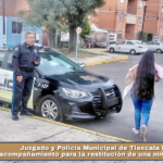 Juzgado y Policía Municipal de Tlaxcala brindan acompañamiento para la restitución de una niña a su madre.