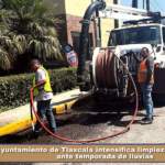 Ayuntamiento de Tlaxcala intensifica limpieza de drenajes ante temporada de lluvias.