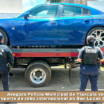 Asegura Policía Municipal de Tlaxcala vehículo con reporte de robo internacional en San Lucas Cuauhtelulpan.