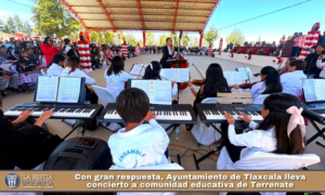 Con gran respuesta, Ayuntamiento de Tlaxcala lleva concierto a comunidad educativa de Terrenate.