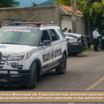 Policía Municipal de Tlaxcala brinda atención oportuna y coadyuva en la localización de vehículo reportado a los servicios de emergencia.