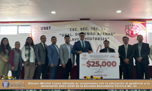 Giovani Montiel López refrenda su compromiso con la educación al apadrinar a la Generación 2023–2026 de la Escuela Secundaria Técnica No. 14.