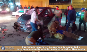 Oportuna intervención de cuerpos de seguridad y emergencia permite atender accidente vial en Huamantla.