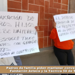 Padres de familia piden mantener convenio entre Fundación Azteca y la Técnica 58 de Totolac.