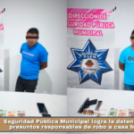 Seguridad Pública Municipal logra la detención de dos presuntos responsables de robo a casa habitación.
