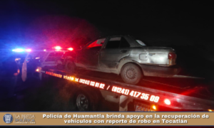Policía de Huamantla brinda apoyo en la recuperación de vehículos con reporte de robo en Tocatlán.