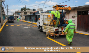 Concluye renovación de calle 1ro. de Mayo en Chiautempan.