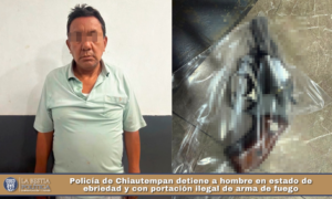 Policía de Chiautempan detiene a hombre en estado de ebriedad y con portación ilegal de arma de fuego.