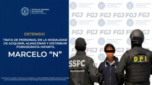 FGJE y SSPC detienen a imputado por trata de personas en modalidad de material de abuso sexual infantil.