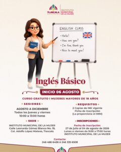 El próximo lunes abre Ayuntamiento de Tlaxcala inscripciones al curso gratuito de inglés básico para mujeres.