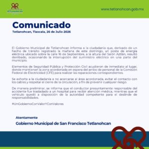 Atiende Gobierno Municipal afectación en el suministro eléctrico tras accidente de tránsito.