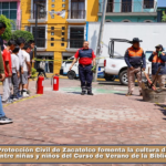 Protección Civil de Zacatelco fomenta la cultura de la prevención entre niñas y niños del Curso de Verano de la Biblioteca Municipal.