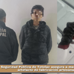 Seguridad Pública de Totolac asegura a masculino con artefacto de fabricación artesanal.