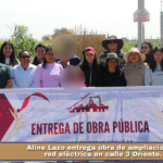 Aline Lazo entrega obra de ampliación de red eléctrica en calle 3 Oriente.