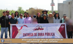 Aline Lazo entrega obra de ampliación de red eléctrica en calle 3 Oriente.