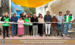 Inaugura Lucía Arce obra de adoquinamiento y red de agua en San Sebastián Xolalpan.