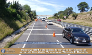 Concluye SICT colocación de botones reflejantes en autopista San Martín Texmelucan-Tlaxcala-El Molinito..