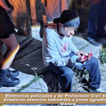 Elementos policiales y de Protección Civil de la capital brindaron atención inmediata a joven agredido con arma blanca.