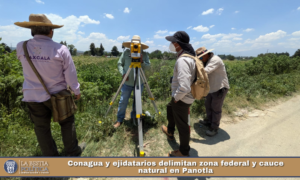 Conagua y ejidatarios delimitan zona federal y cauce natural en Panotla.