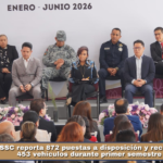 SSC reporta 872 puestas a disposición y recuperación de 453 vehículos durante primer semestre de 2026.