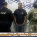 Aseguran Policía de Apizaco y Marina vehículo con reporte de robo y detienen a un masculino.